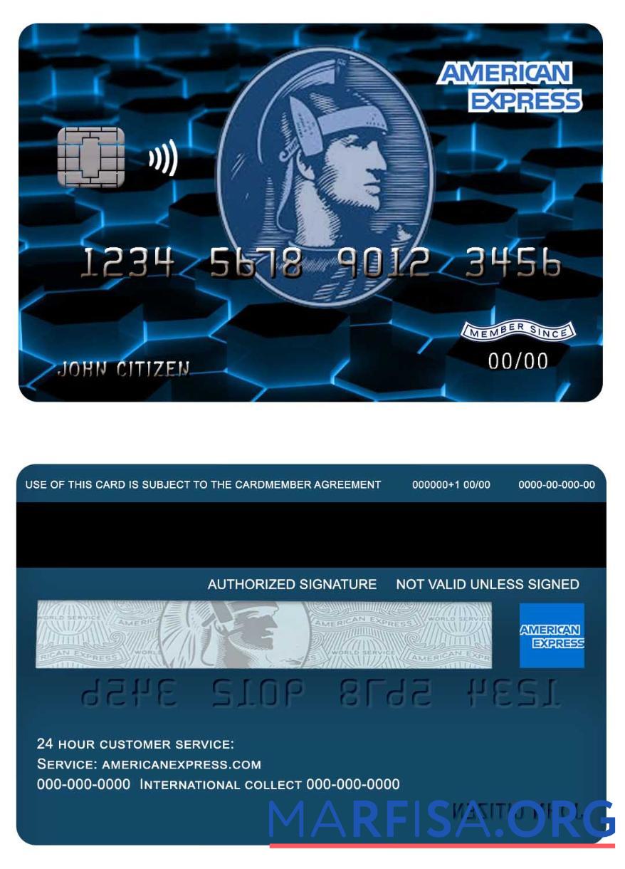Blank USA New York American Express Blue bank credit card download for verification